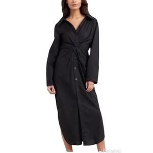 MODERN CITIZEN Taylor Off The Shoulder Dress Medium Black Button Twist Front